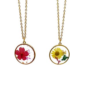 2691 Pressed Flower Necklace (Circle) Set of 2